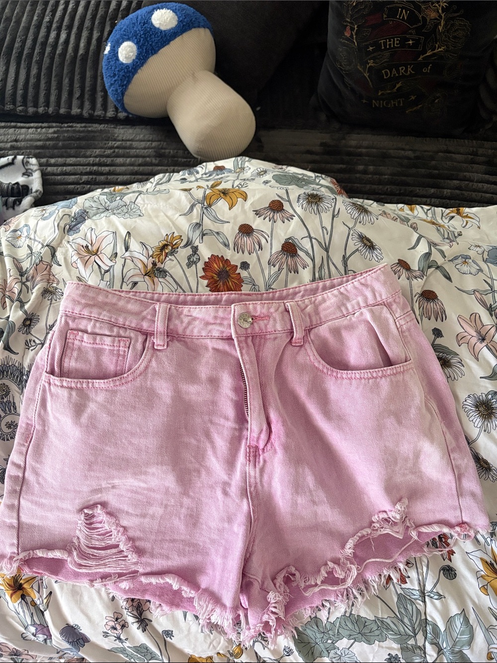 High-Rise Pink Distressed Women's Denim Shorts